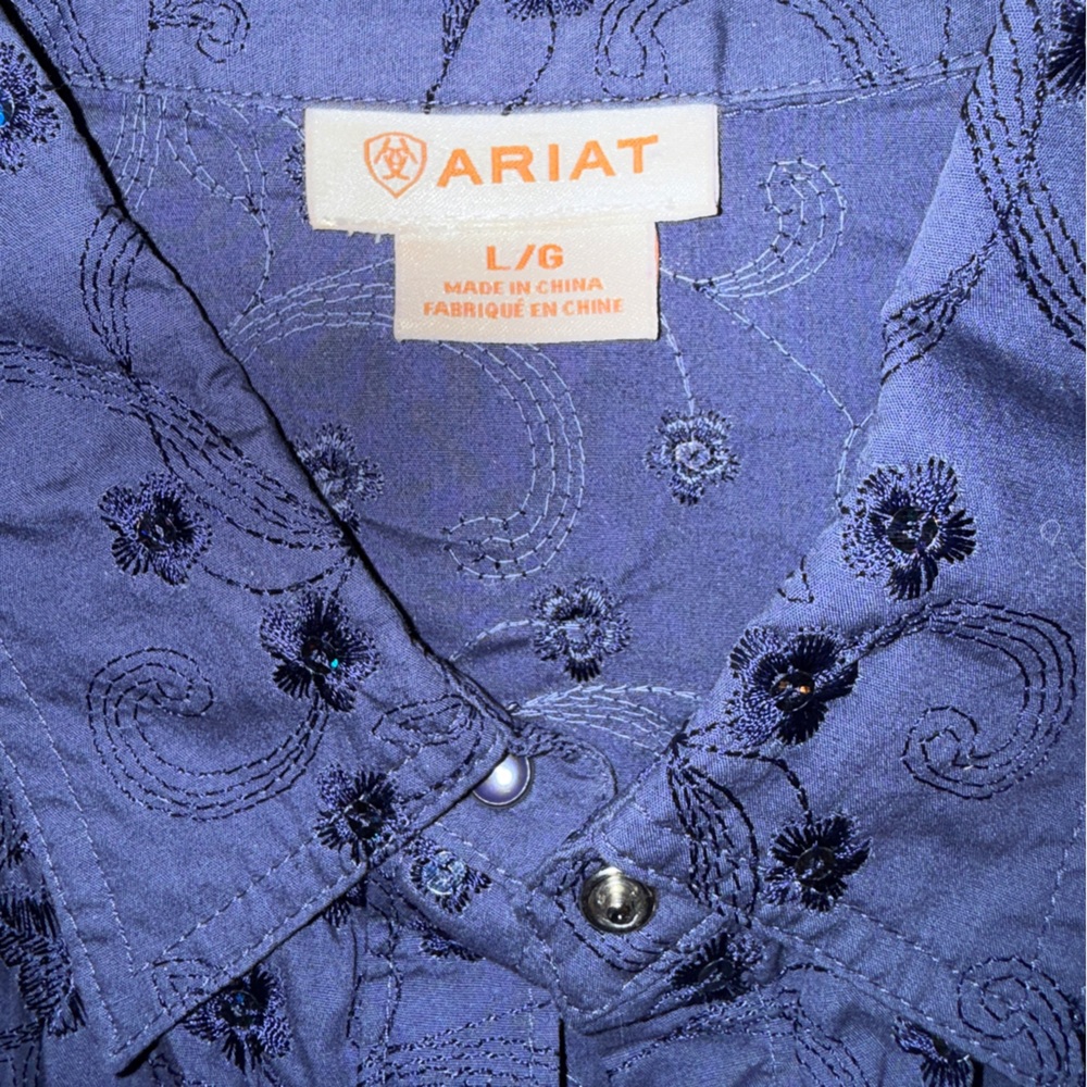 Ariat Women’s Navy Sequin Embroidered Western Pearl Snap Shirt L Cowgirl Sparkle - Picture 4 of 10